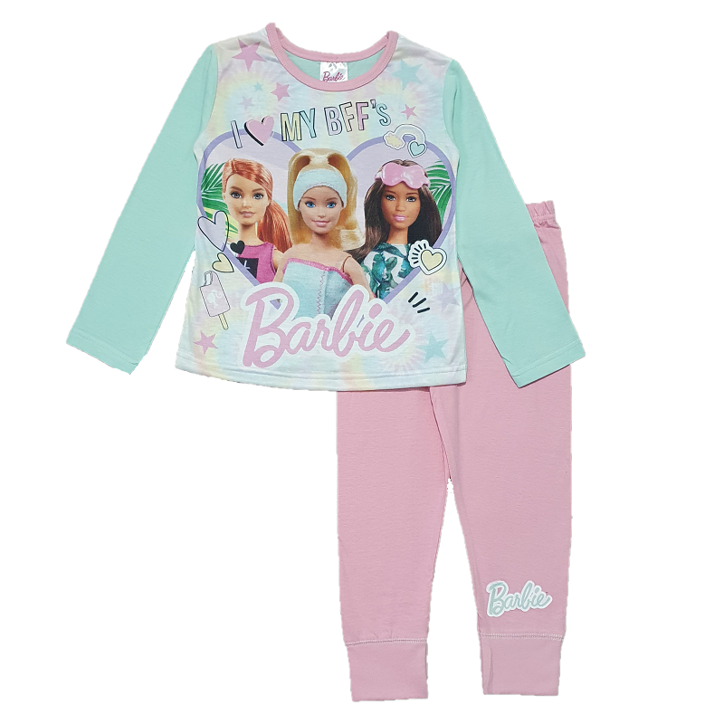 Barbie Pyjamas Set Girls Barbie Cotton Sleepwear I Love My BFF Age 3-8 ...